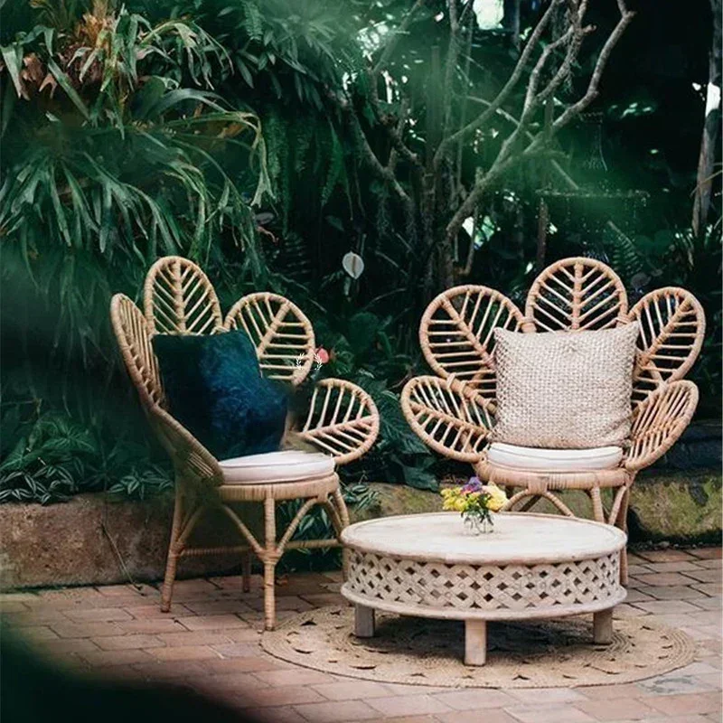 Nordic Petal Wicker beach Chair Creative Outdoor Furniture Leisure Garden Chairs retro Modern Courtyard Balcony outdoor Chair f
