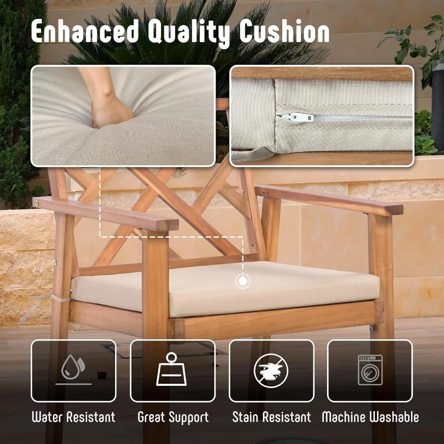 مجموعة أثاث الفناء الخارجي مكونة من 4 قطع من مقعد أريكة الفناء وكرسيين أريكة فرديين مع وسائد مبطنة للطاولة من خشب السنط في الهواء الطلق Pa #3