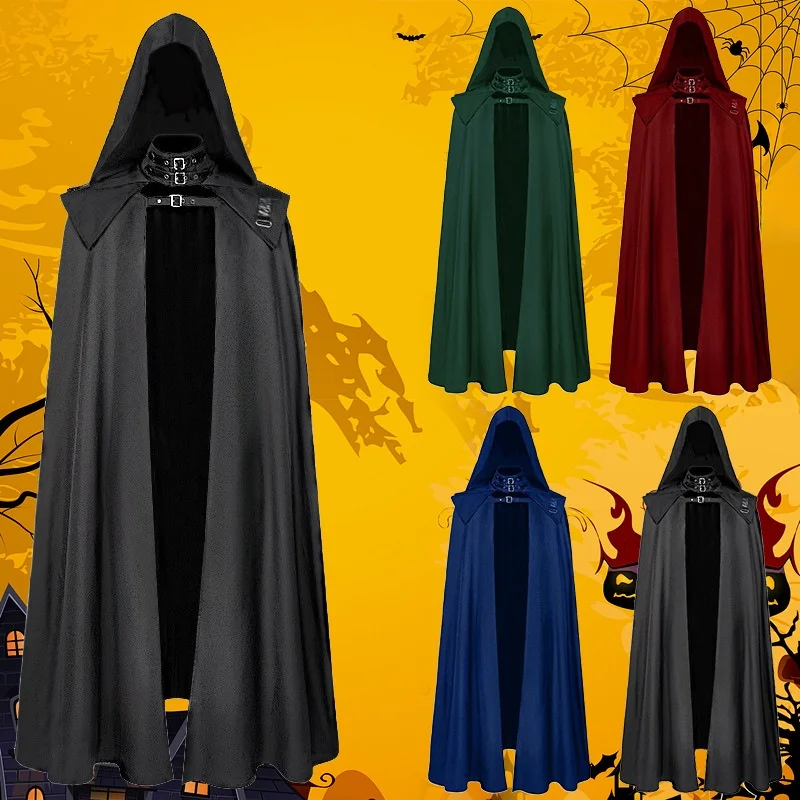 

Medieval Hooded Coat Gothic Style Long Trench Coat Halloween Devil Wizard Death Robe Cape Women's Ethnic Costume Stage Wear