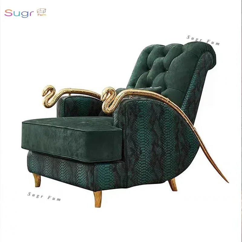 

Light Luxury Post-Modern Home Chair Snake Armrest Italian Furniture Couch Pure Copper