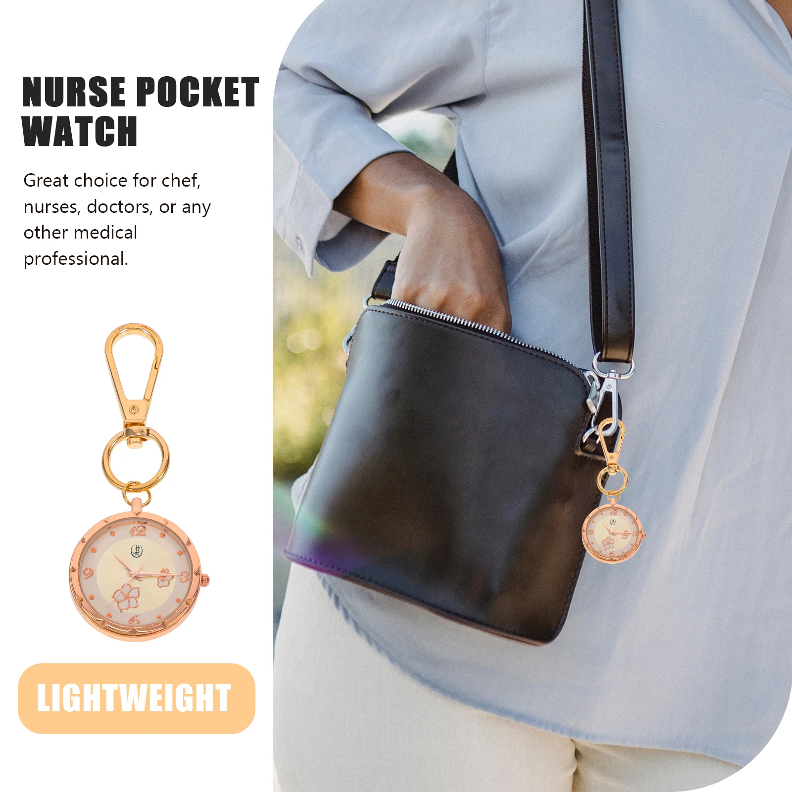 ساعات ممرضة جيب مصنوعة من خليط معدني للنساء بمشبك للممرضات وساعة صدر بإبزيم مفتاح وخفيفة الوزن ومتينة هدية للممرضات