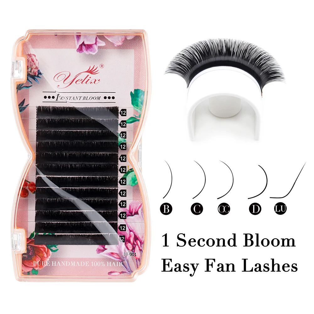 Yelix Camellia Easy Fan Premade Volume Fans Lash Extensions Automatic Blooming Fluffy Natural Soft Lengths Mixed Salon Artis