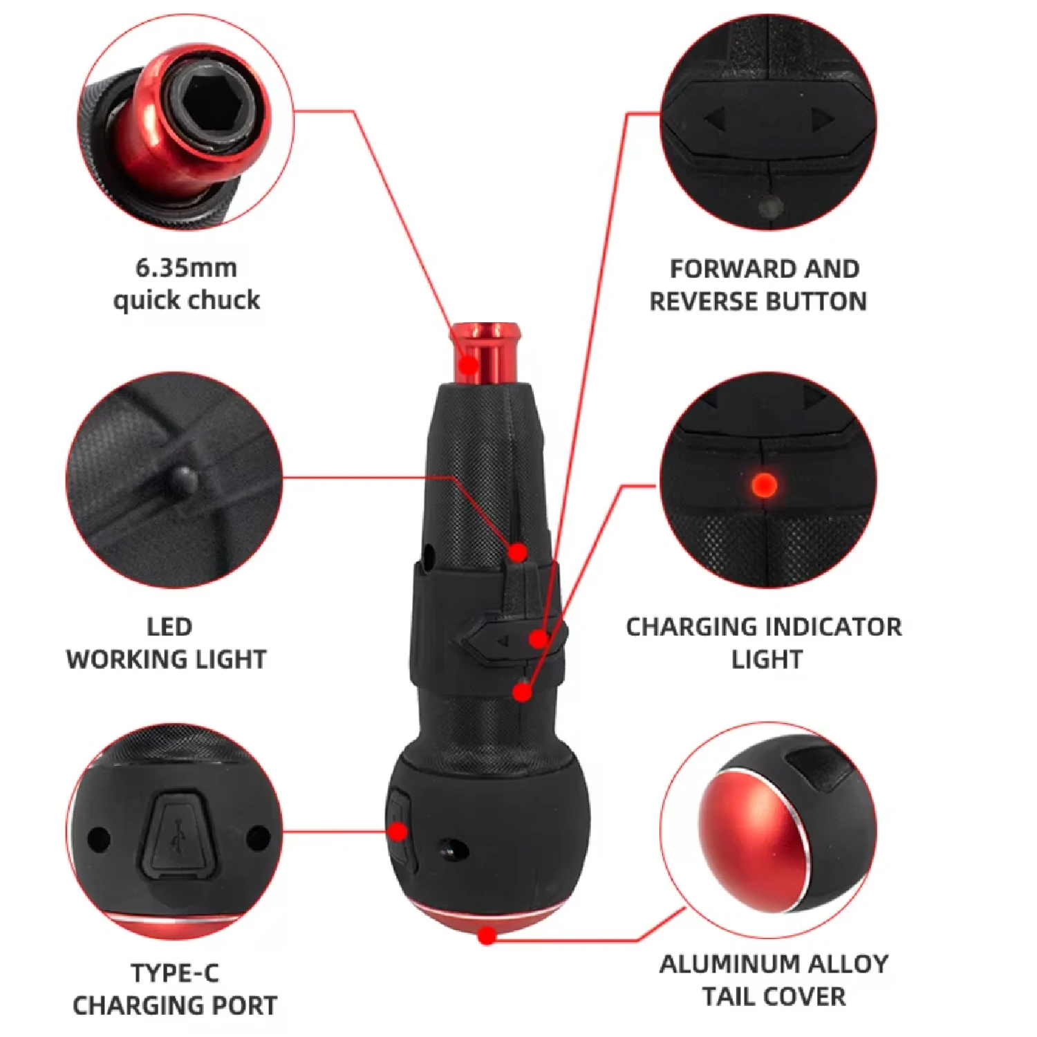 Electric Screwdriver for Electronics, Bicycle DIY, Cordless Rechargeable Ball Grip Screwdriver, Type-C Charging, 3N.m 10N.m Max