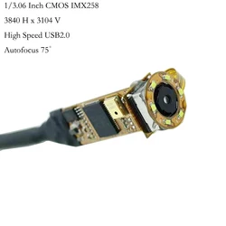 3840Hx3104V 4K 12MP HD IMX258 USB Camera Module Auto Focus 75° With Digital Mic LED Light MJPEG15fps for Industrial Inspection
