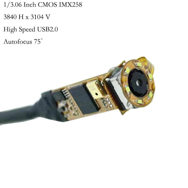 3840H*3104V 4K 12MP HD IMX258 USB Camera Module Auto Focus 75° With Digital Mic LED Light  MJPEG15fps for Industrial Inspection