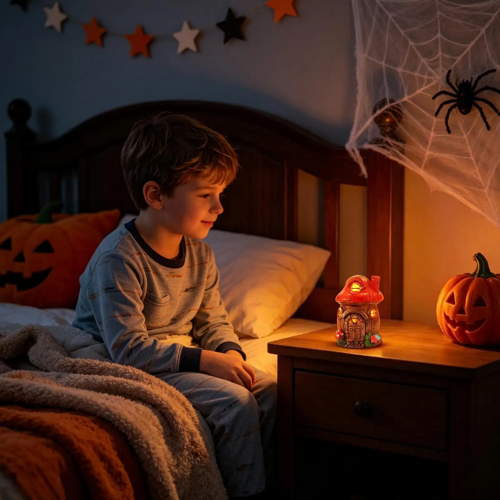 Mushroom Desk Lamp LED Halloween Mushroom House Nightstand Light Halloween Lamp For Bedroom Dorm Living Room Study Reading