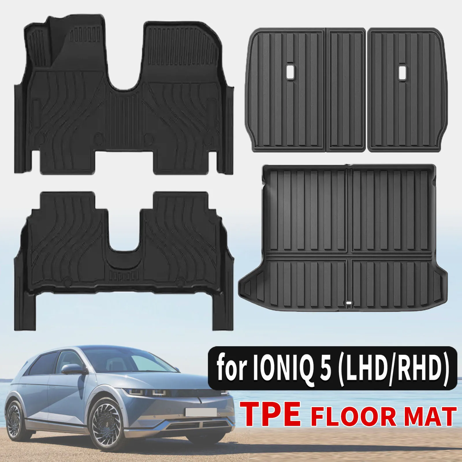 

Комплект всепогодных ковриков из TPE для Hyundai IONIQ 5 EV NE 2022-2025: Экологичные, водонепроницаемые, полный комплект, аксессуары
