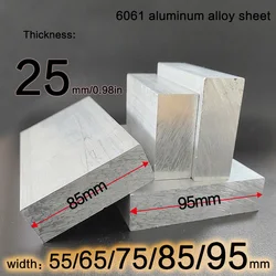 Thickness 25 mm Width55 65 75 85 95mm 6061 Aluminum Alloy Flat Bar Length 100mm 150mm 200mm