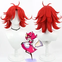 Niffty Pruik Anime Hotel Cosplay Pruiken Kort Rood Krullend Hittebestendig Synthetisch Haar Voor Halloween Kostuum Party Rollenspel