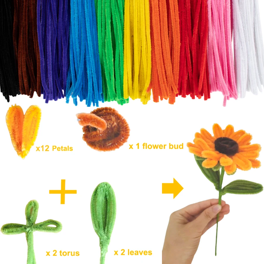 120/240/480pcs Fluffy Chenille Stems, Bendable Pipe Cleaners, DIY Hand‑crafting Material for Flower Making, Art Activity, XJM view 4