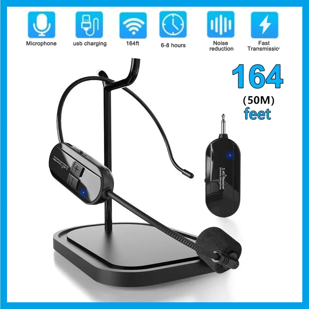 

2.4G Head-mounted Wireless Lavalier Microphone Set Transmitter With Receiver for Amplifier Voice Speaker Teaching Tour Guide
