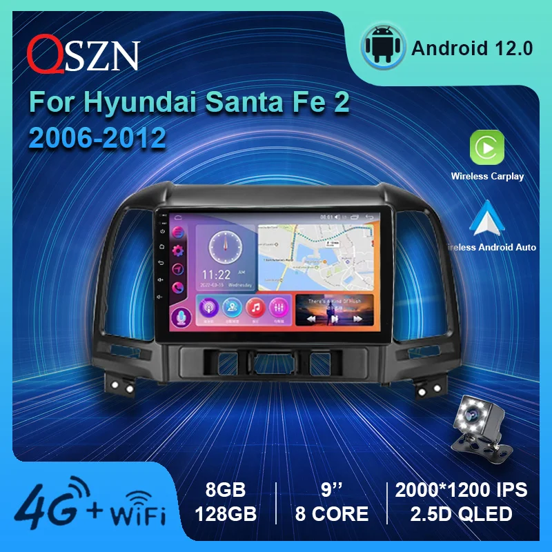 

QSZN 2K QLED Android 12 Car Radio For Hyundai Santa Fe 2 2006 2007- 2012 LHD Multimedia Video Player GPS Carplay Auto Navigation