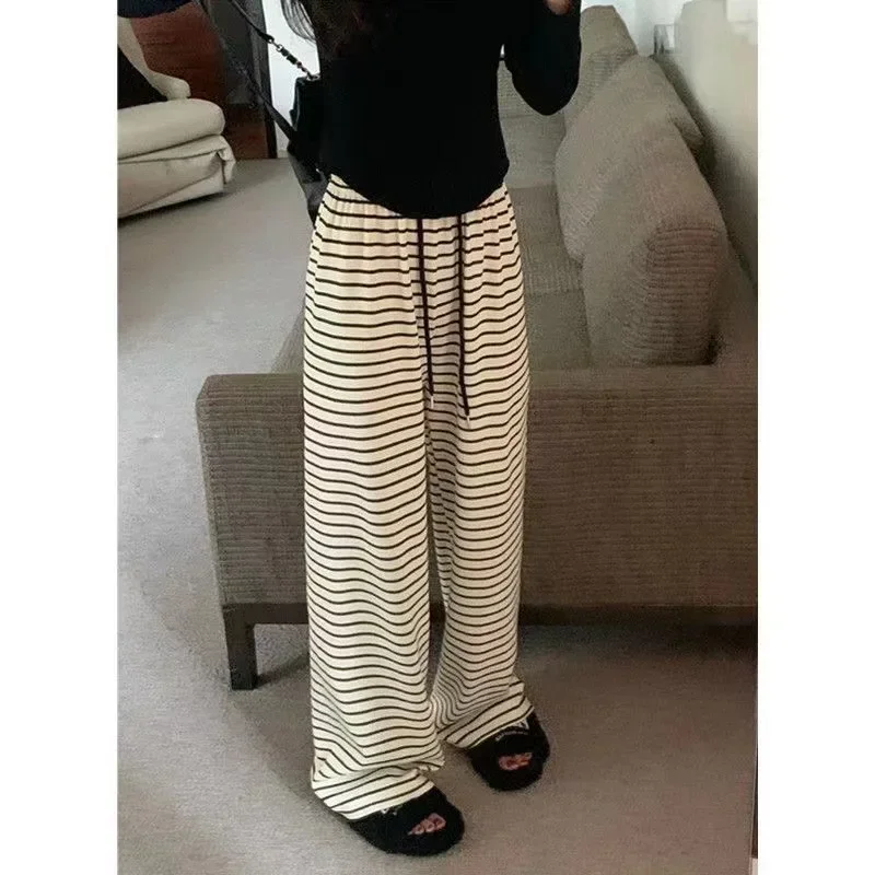 

Pop High Waist Striped Elastic Waist Casual Pants Women's Spring Hot Sale Of The Season New Korean Style Slimming Versatile Wide