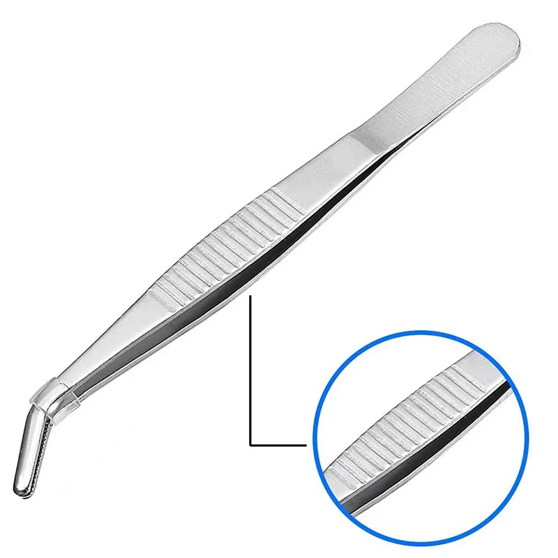 Non-slip Stainless Elbow Eyelash Curved Bent Tweezers Aquarium Jewelry Clip Medical Ear Wax Removal Forceps Pet Feeding Tool