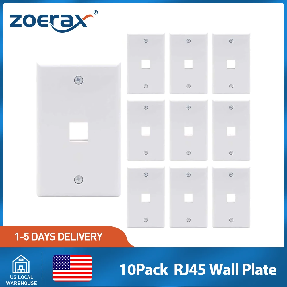 

ZoeRax 10Pack RJ45 Network 1Port Wall Plate, Low Profile RJ45 Wall Plate for RJ45 Keystone Jack and Modular Inserts,White