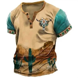 Mens Shirt Henley T Shirt Shirt V Neck Tribal Printed Tops Vintage Oversized Button T Shirt Men's Harajuku Clothing Streetwear