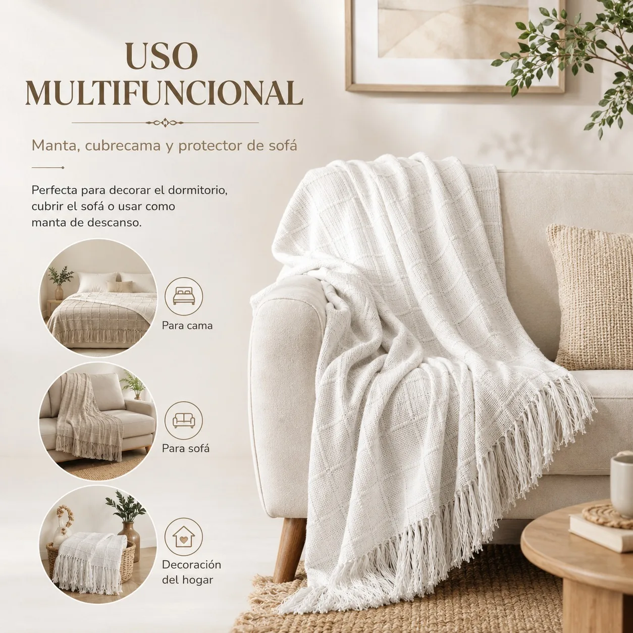 Couverture en coton multi-usages 230x260cm avec texture à carreaux et franges, grand couvre-lit pour canapé et lit, protection décorative vintage respirante pour la maison, disponible en 5 couleurs