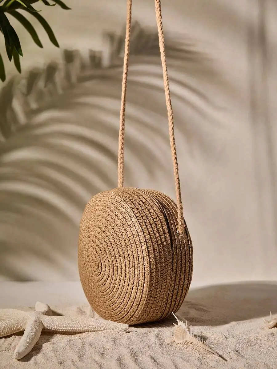 

Mini Round Straw Woven Crossbody Bag For Women Summer Beach Travel Purse