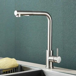 304 Stainless Steel Pull-out Faucet with 2 Modes Pull Out Kitchen Sink Faucet Stainless Steel Hot Cold Water Mixer Tap Spray No