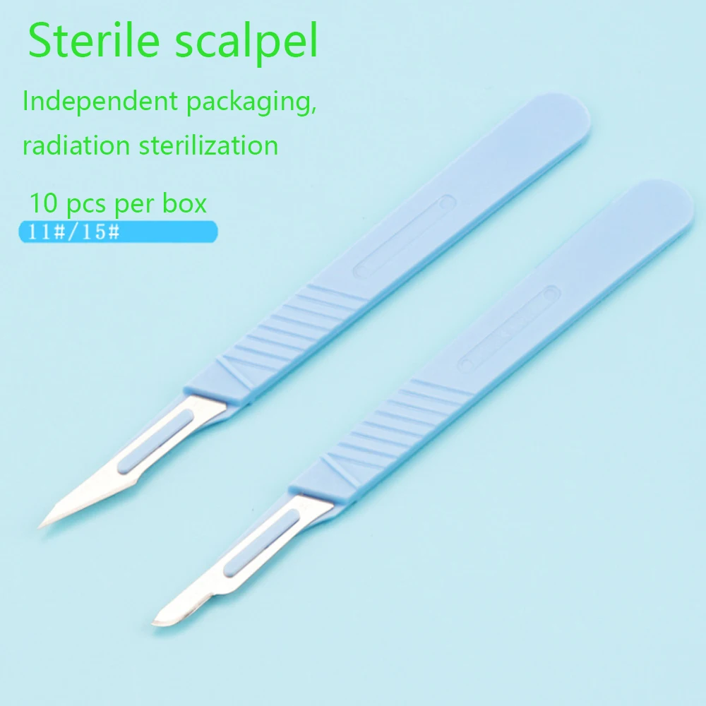 10PCS  11 # 15 # Disposable Sterile Scalpel Radiation Sterilization Plastic Handle DIY Tool Animal Surgical Knife