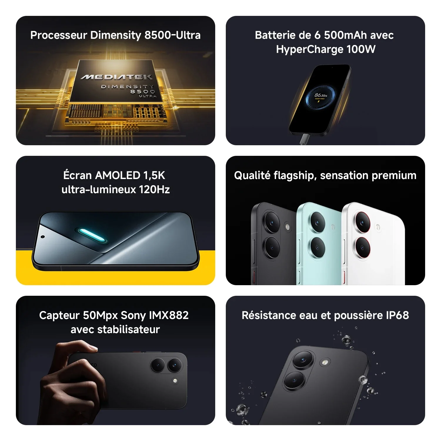 Teléfono Inteligente POCO X8 Pro 5G, Dimensity 8500-Ultra, Cámara Principal de 50 MP, 1/1.95», OIS, Pantalla de 6.59» 1.5K 120Hz AMOLED, Batería de 6500mAh (típica), NFC 3