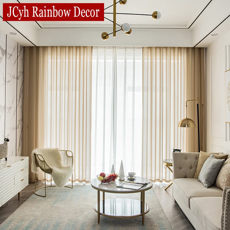 Solid Tulle Curtains for Living Room Bedroom Thick Brown Sheer Curtains for Window Blind Voilage Rideaux Ready-made Yarn Shading