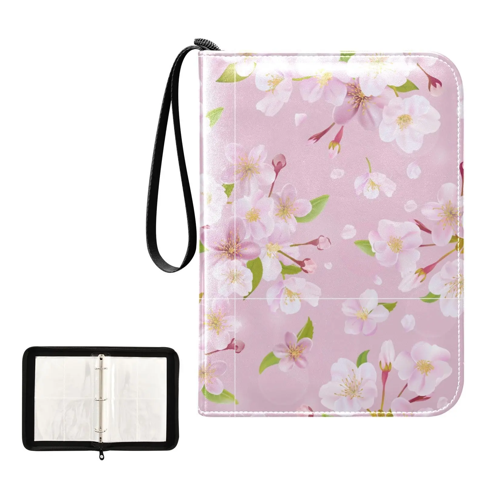 

Flowers Cherry Blossom 4 Pocket Cards Binder, 400 Double Sided Pocket Album for Sport Game Cards, Unique Card Collection Storage