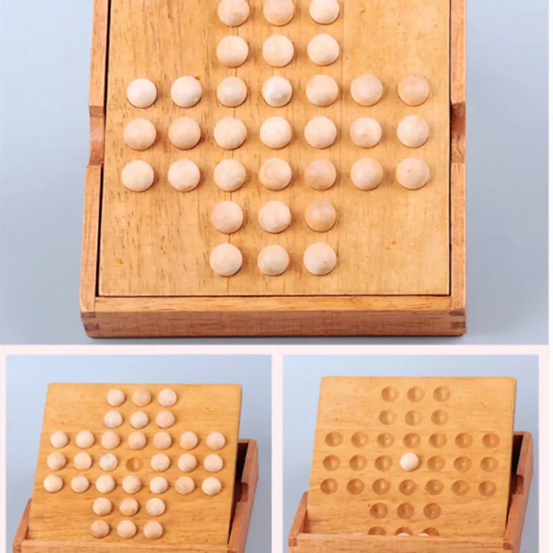 

Strategic Wooden Solitaire Board Game Boost child Cognitive Activity Thinking with Diamond Chess Brain Teasing capacity