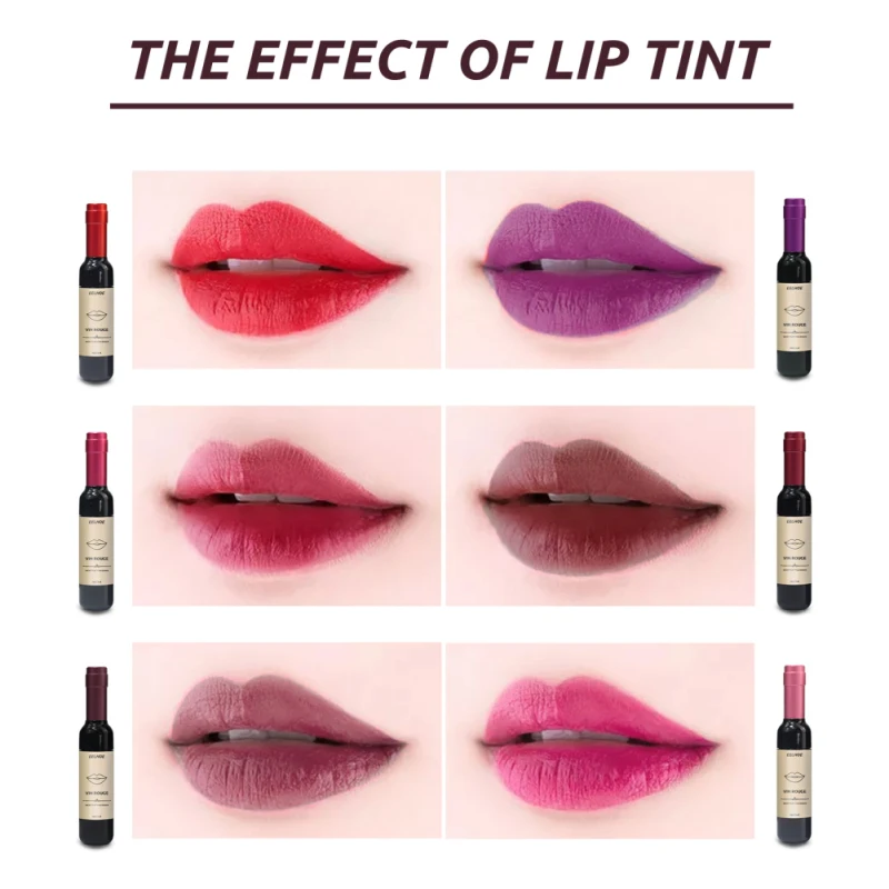 EELHOE 1/2 pz rossetto vino rosso Rendering di colore duraturo lucidalabbra portatile creativo idratante smalto per labbra impermeabile non sbavare