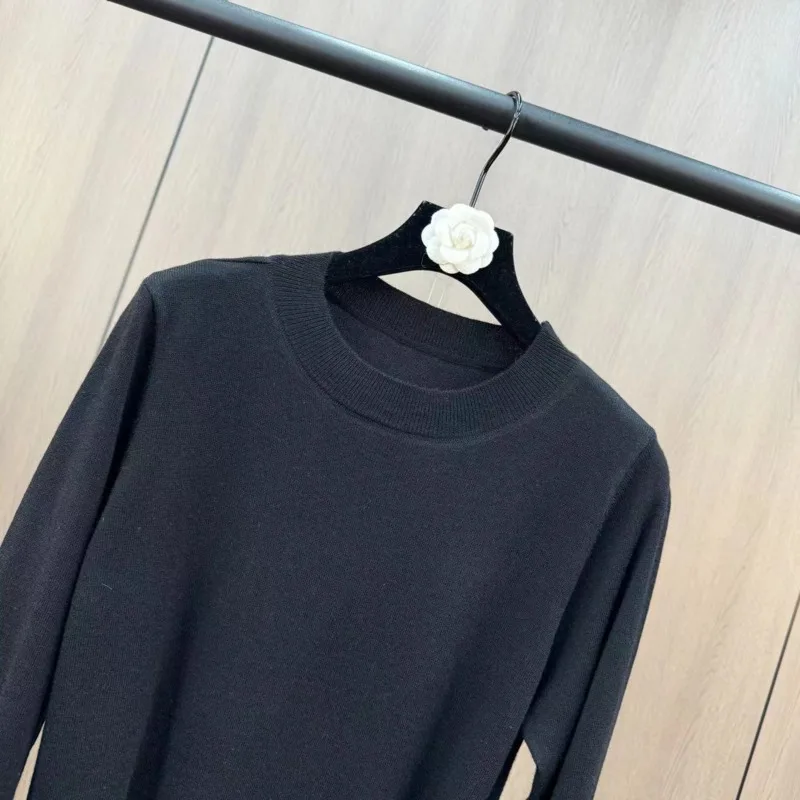 [ZOCI] 2025 Round Neck Long Sleeve Single Breasted Splicing Two Piece French Minimalist Knitted Dress