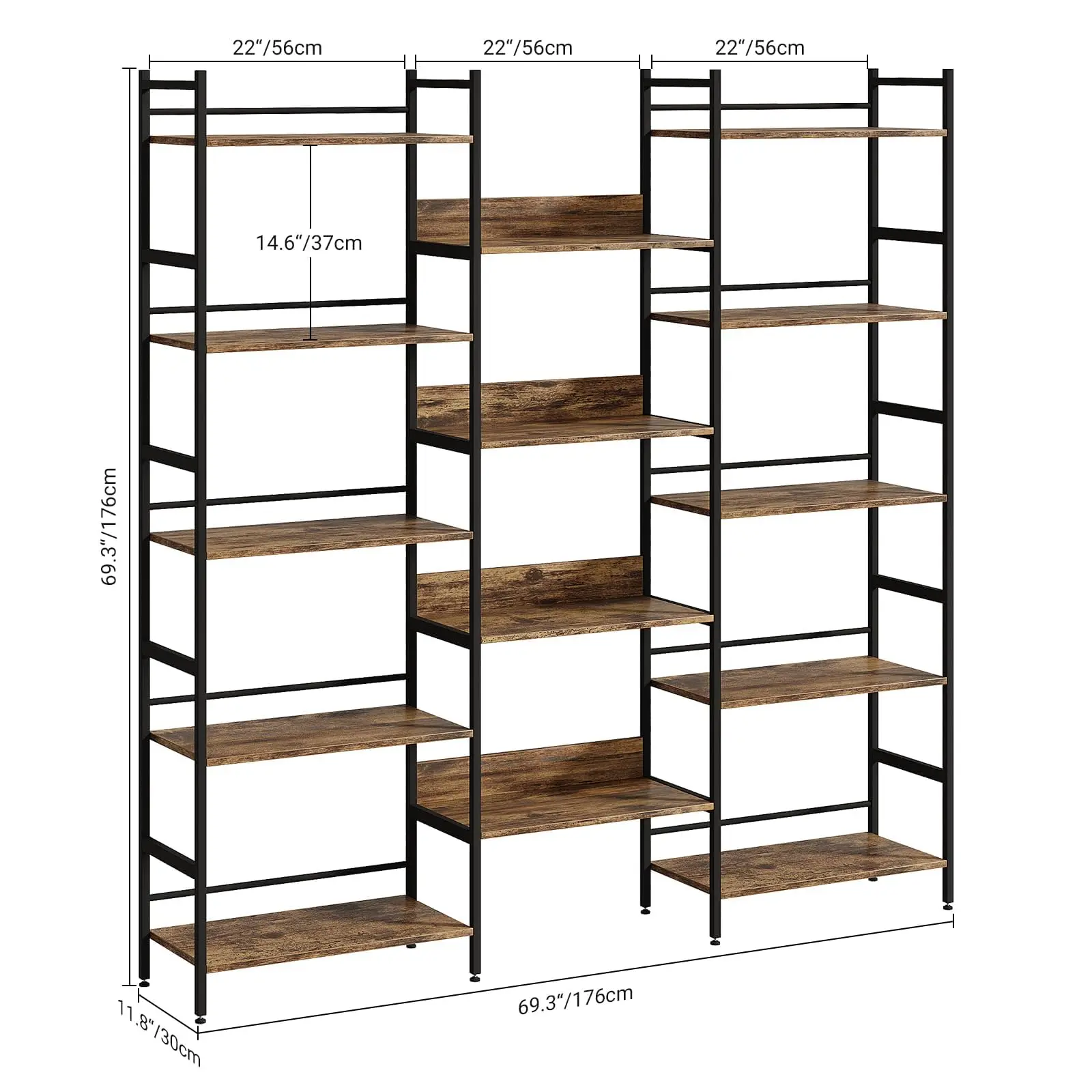 5 Tier BookShelf,Open Large Metal Frame Display Shelves,Modern Tall Bookcases Furniture for Home Office, Study Room, Living Room