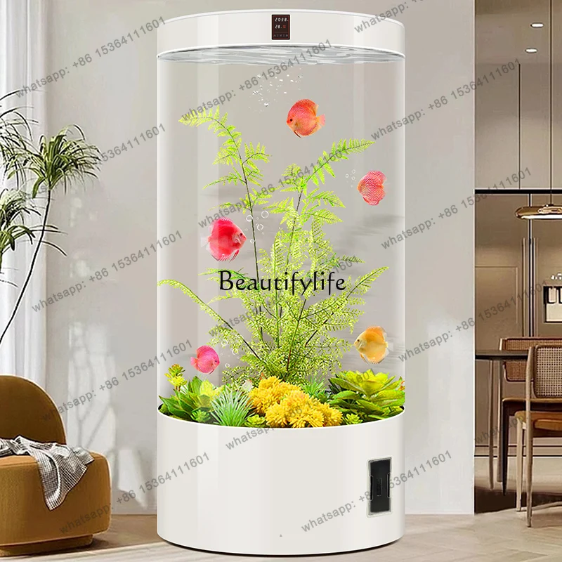 12cylindrical fish tank living room household floor medium and small vertical glass ecological water box