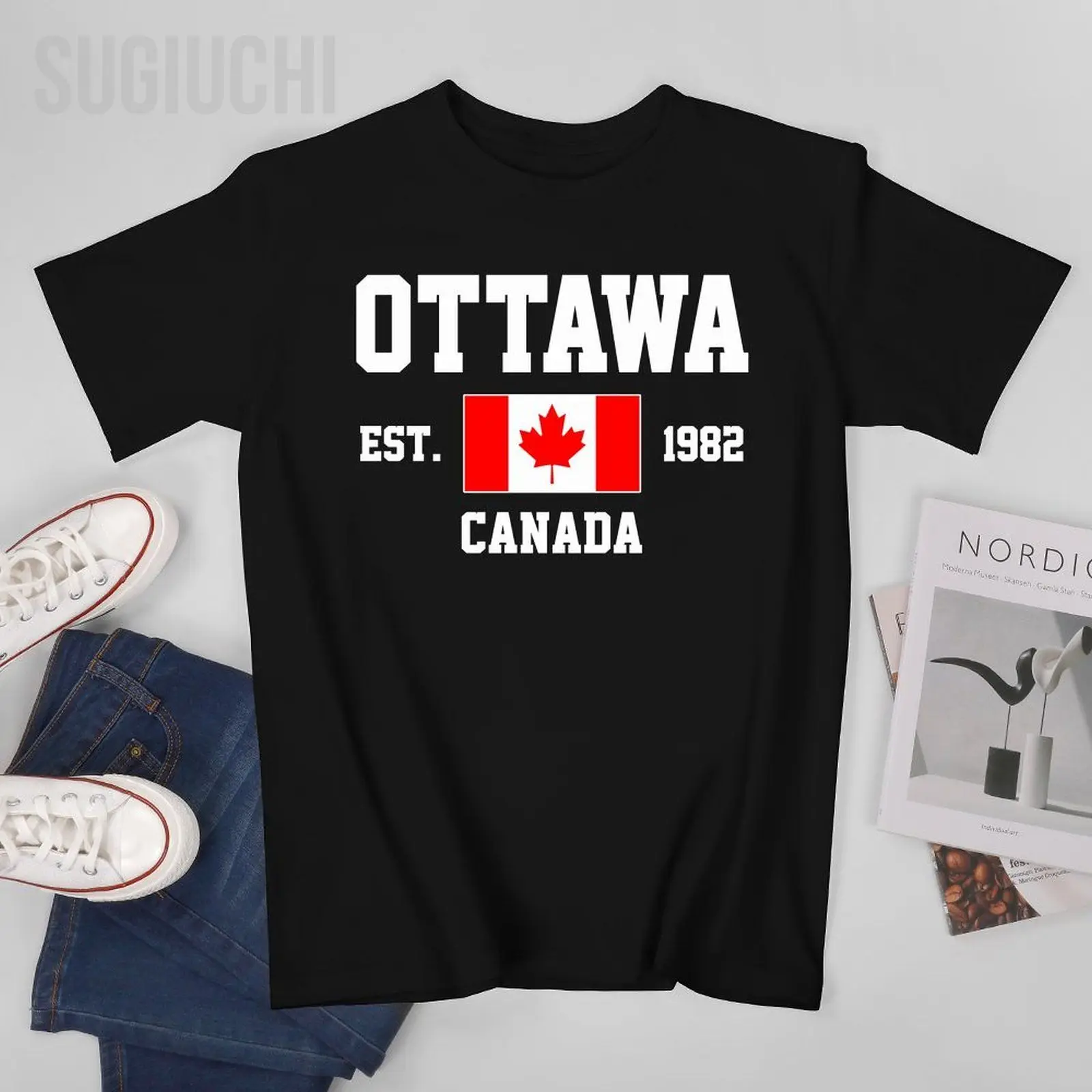 Flag of Canada EST.1982 Ottawa Men Tshirt Tees T-Shirt O-neck T Shirts Women Boys Clothing 100% Cotton