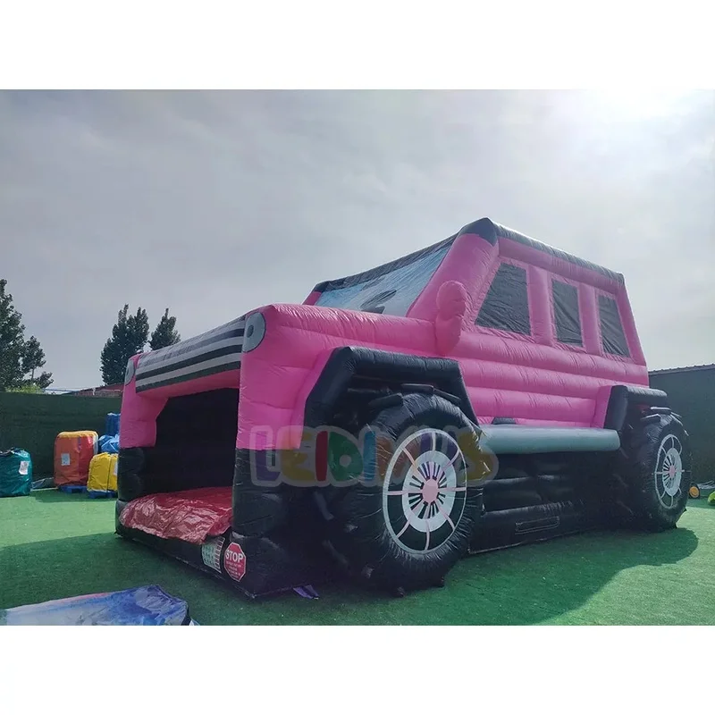 Commercial PVC Pink Monster Truck Inflatable Bounce House With Slide, Car Theme Inflatable Jumping Castle for Kids Party Rental