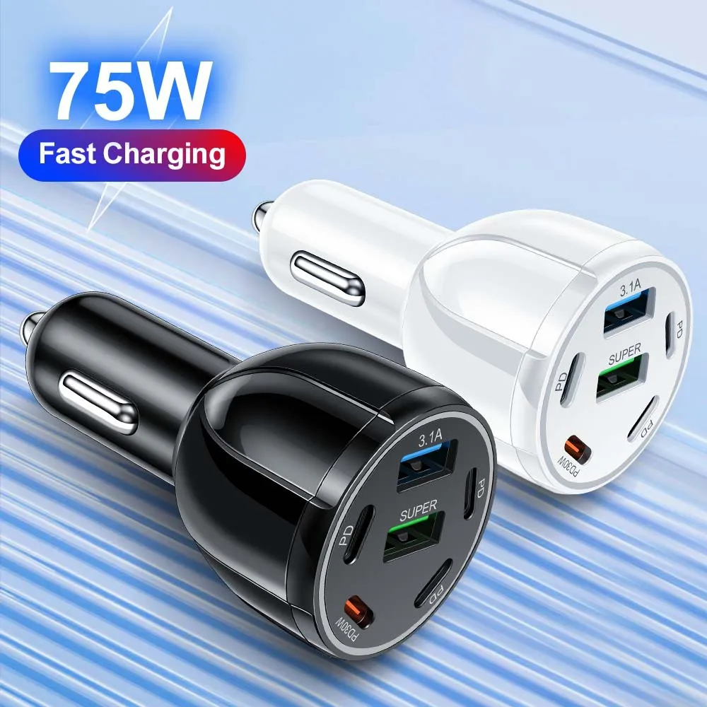 

6in1 Car Charger 2USB+4Type-c 6 Ports Supports Super Fast Charging Car Charger Adapter QC3.0 For iPhone For Samsung Mobile Phone