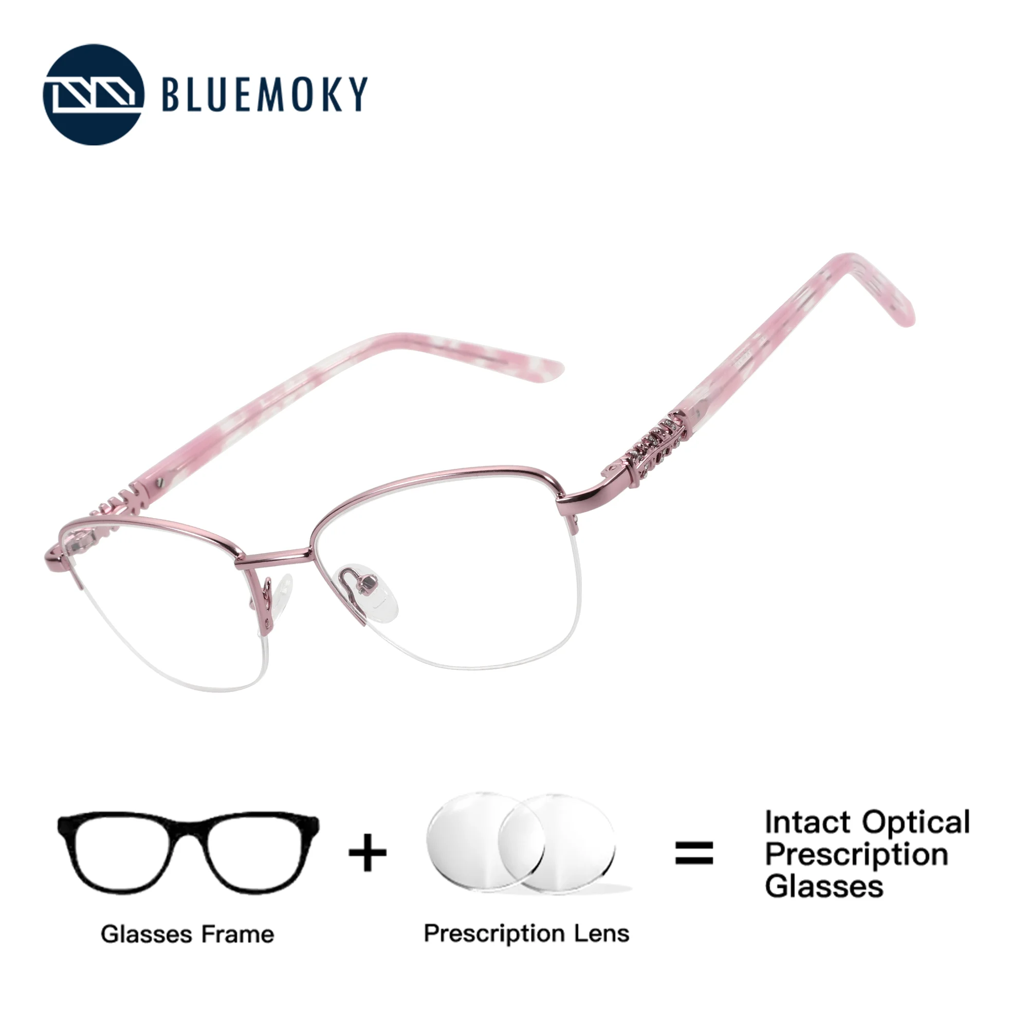 

BLUEMOKY S Size Metal Half Frame Butterfly Prescription Glasses Women Custom Optical Lenses with Progressive Myopia Photochromic