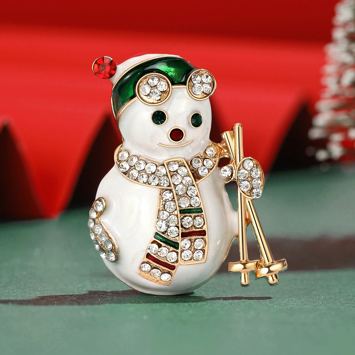 Christmas Rhinestones Ski Snowman Brooch for Women Unisex Enamel Snowball Pin Event Party Backpack Decoration Clothes Accessory