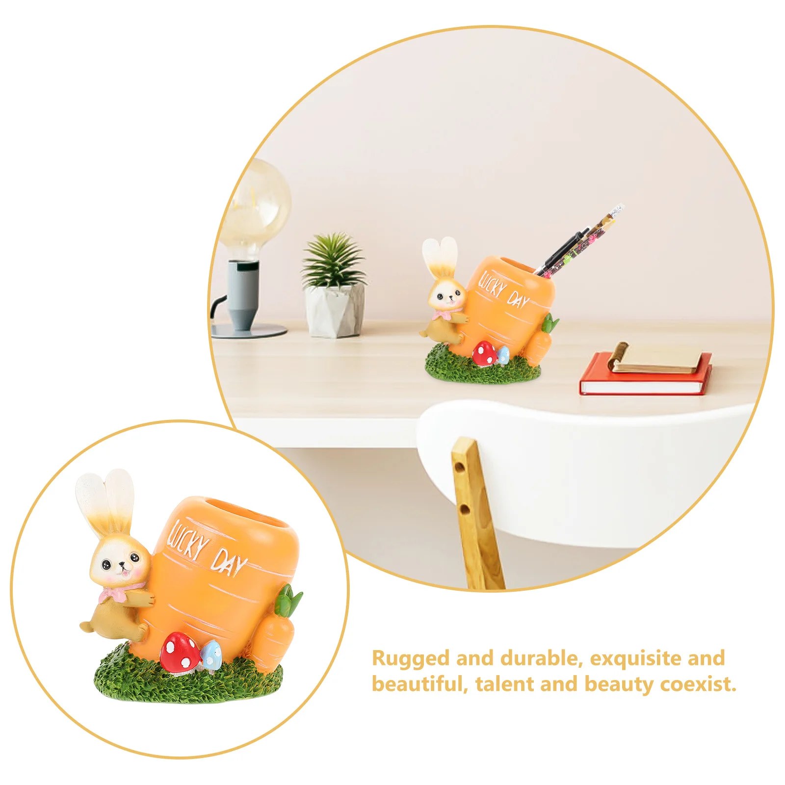 

Cartoon Rabbit Desktop Pen Holder Smooth Resin Desktop Decor Practical Stationery Organizer Office Pen Storage Bucket