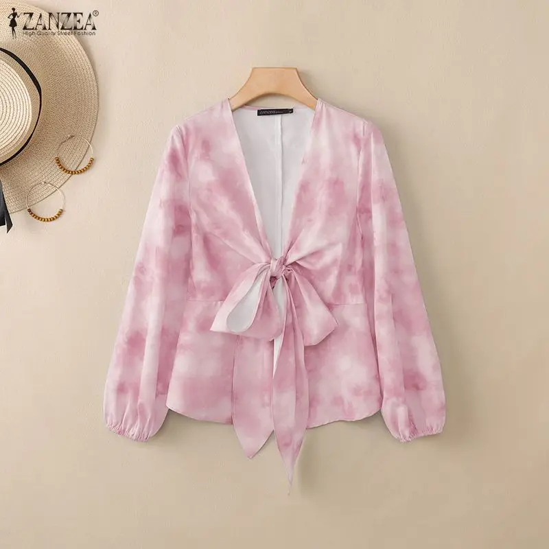 

ZANZEA Summer Autumn Women Print Blouse Elegant Thin Tops S-3XL Oversize Long Sleeve Tee Female OL Work Party Blouses Blusas