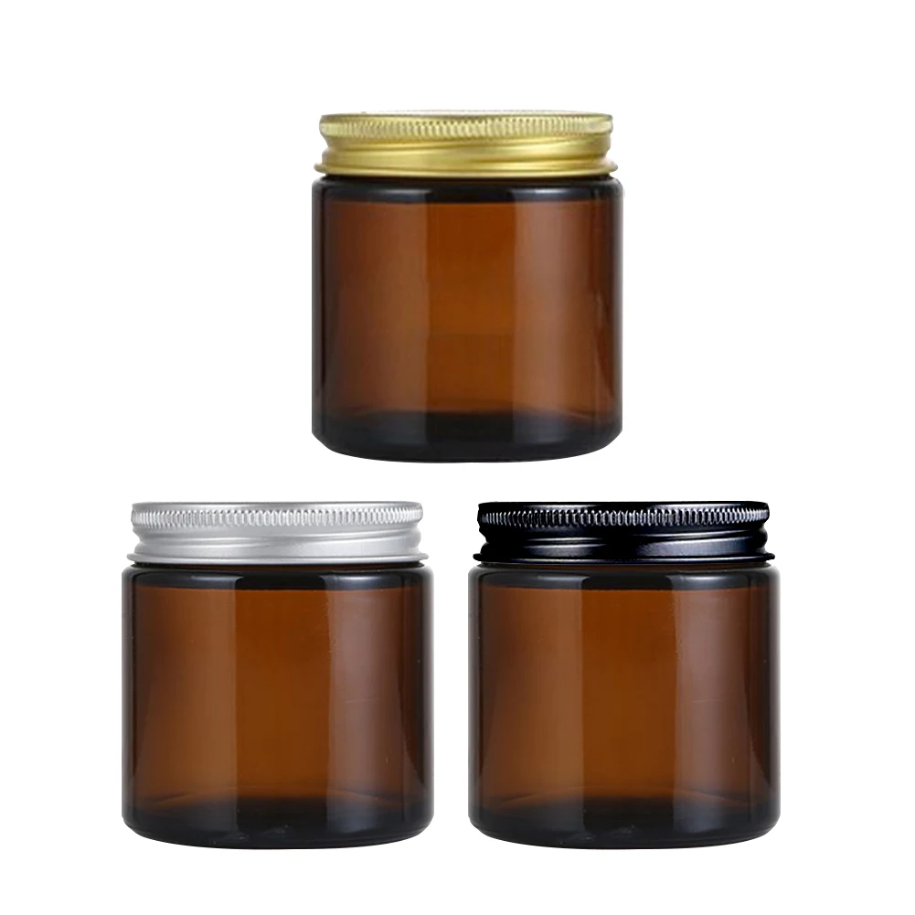 100ML Aromatherapy Candle Container Brown Cup With Aluminum Lid Plastic Lid Refillable Bottle Glass Circular Jar