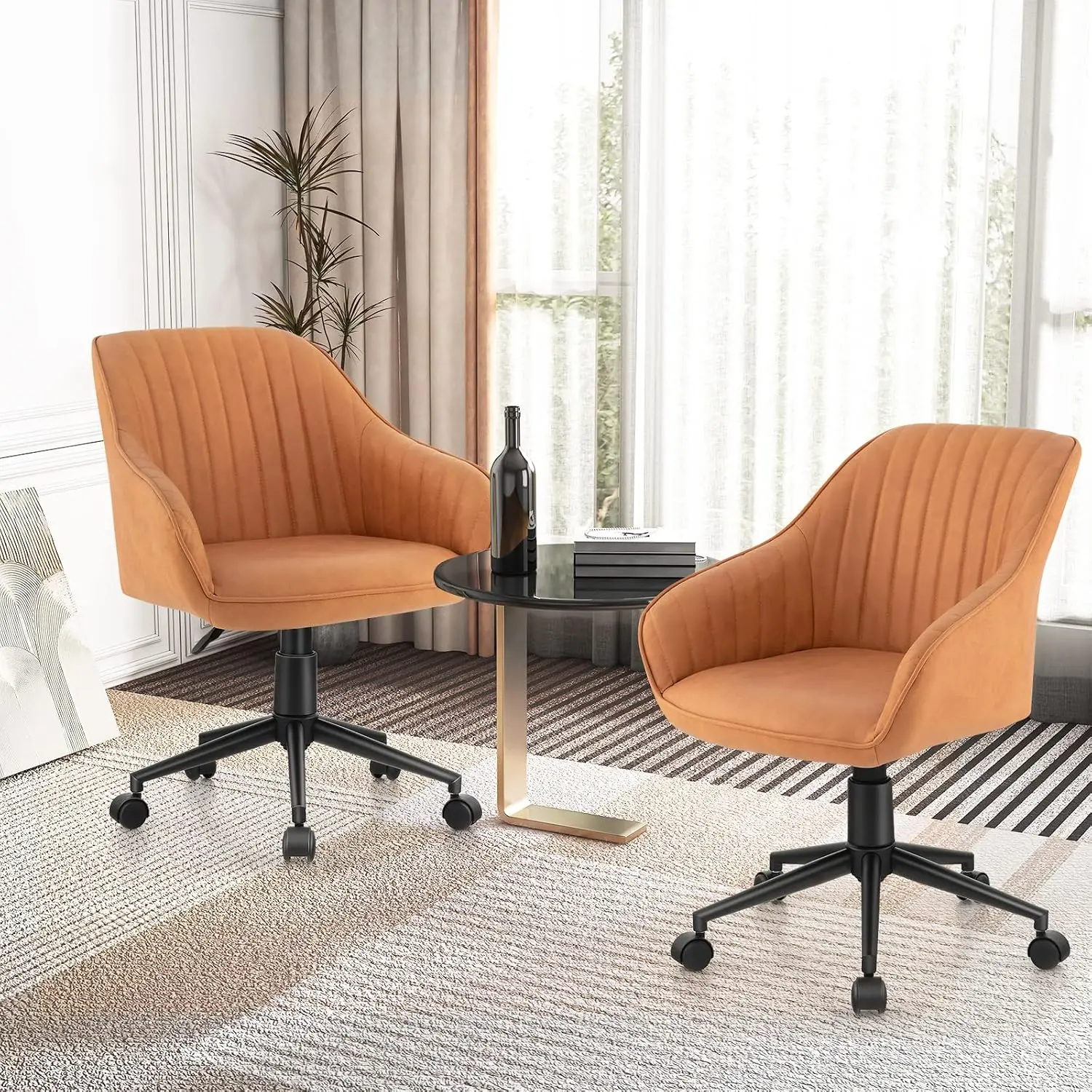 Mid-Back Faux Leather Office Chair Set of 2 Ergonomic Home Desk Chair with Wheels, Customized