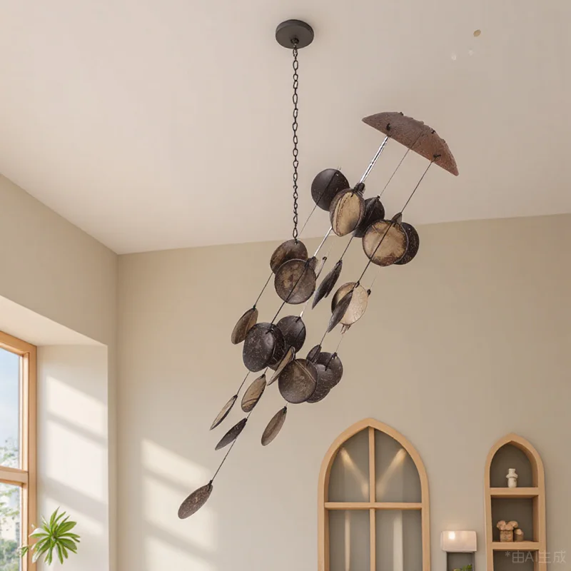 

1pc Coconut Shell Chime Light Brown Garden Hanging Decor Creative Coconut Shell Wind Chimes Home Window Decoration Wind Bell