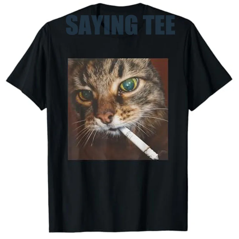 

Cigarette Kitty Gen Z Joke T-Shirt Funny Smoking Cat Meme Graphic Outfit Kitten Y2k Design Streetwear Clothes Saying Tee Novelty