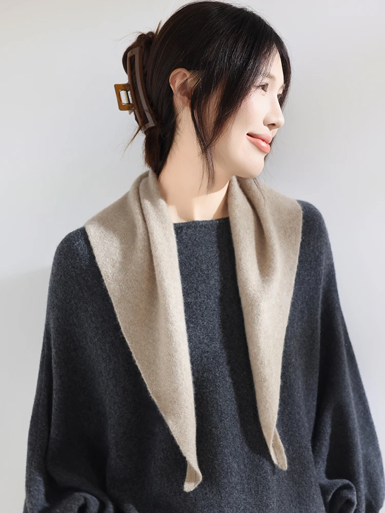 

75% Cashmere 25% Silk Scarf Women Mini Triangle Neckerchief Luminous Silk-Cashmere Blend Small Shawl Neck Scarf Soft Lightweight
