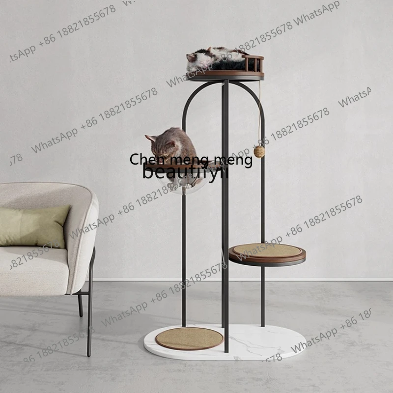 E153 Compact Space Capsule Style Solid Wood Cat Scratching Post Black Cat Climbing Frame Integrated Cat Bed