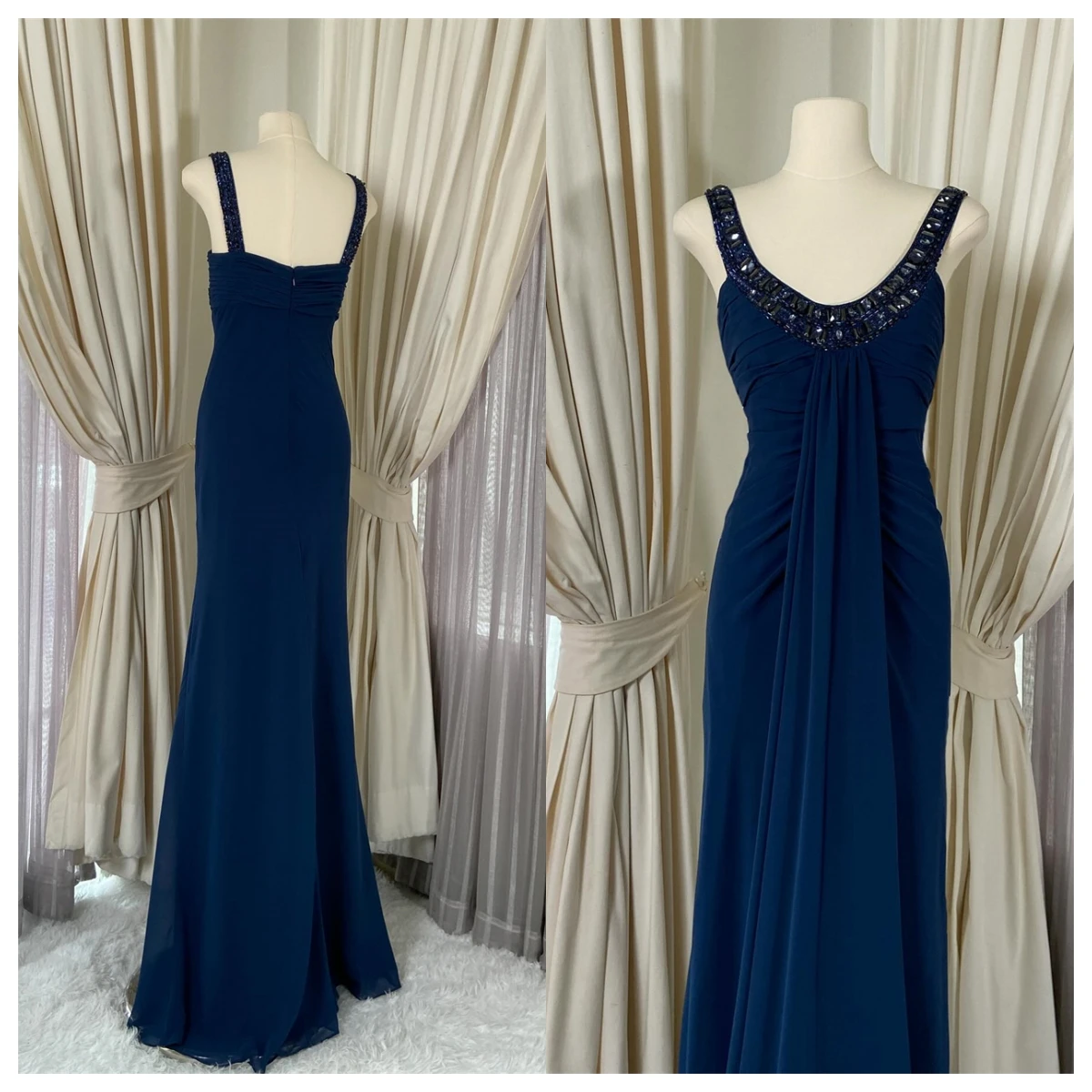 

Customized Elegant Navy Blue Jersey Evening Dress Square Collar Cap Sleeve Sleeveless Special Occasion Gowns Party Dress Crystal