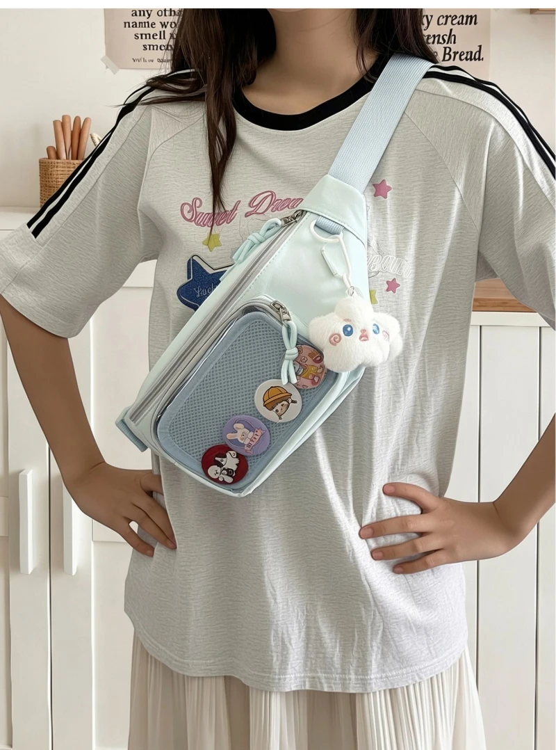Neue süße Anime Ita Bag – Stylische Damen-Outdoor-Fahrrad-Umhängetasche, transparente Bauchtasche für Mädchen, DIY Comic-Display-Schultertasche – Detail 15