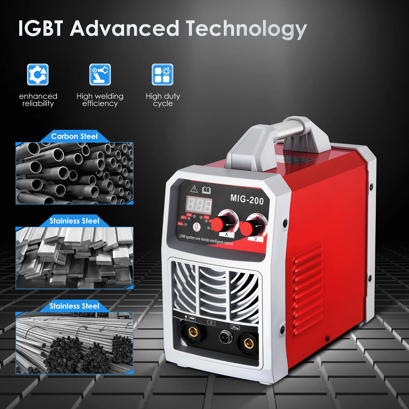 Imagem -02 - Soldador Mig em Máquina de Solda 200a Soldador Mig Tig Arc Igbt Inversor Sinergia Ferramenta Gás Não Gás Gasless Metal Ferro de Solda