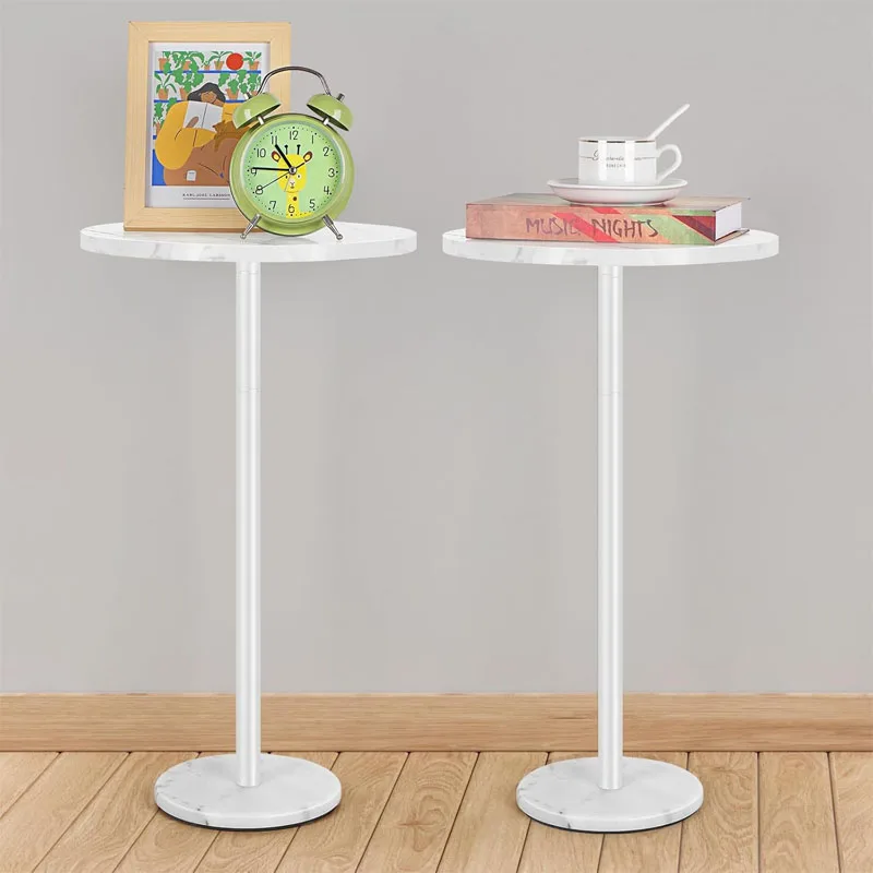 Set of 2 White Round Side Tables - Modern Accent Pedestal Drink Tables with Marble Base for Small Spaces, Living Room, Bedroom,