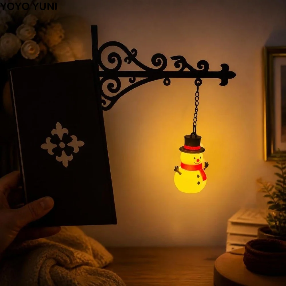 Retro Bookshelf Lantern Light Cartoon Santa Claus Cute Christmas Bookmark Light Iron Art Book Classification Label